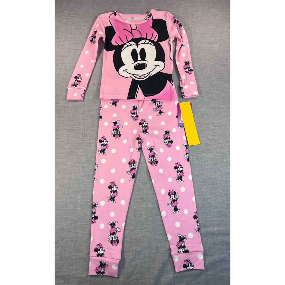 Disney Minnie Mouse Pink Polka Dot 2-Piece Cotton Pajama Set Kids Size 5T NEW